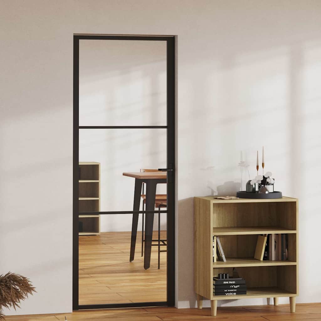 Porte intérieure en verre ESG et aluminium noir 76x201,5 cm 