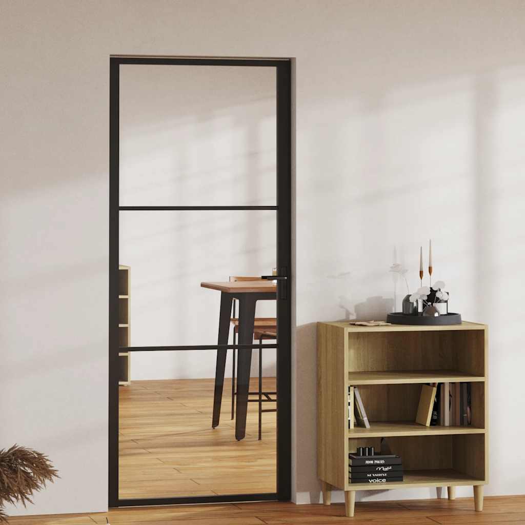 Porte intérieure en verre ESG et aluminium noir 83x201,5 cm 