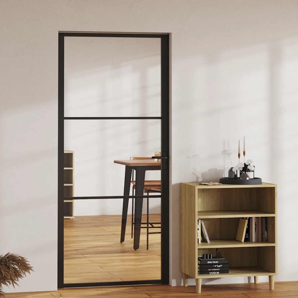 Porte intérieure en verre ESG et aluminium noir 93x201,5 cm 
