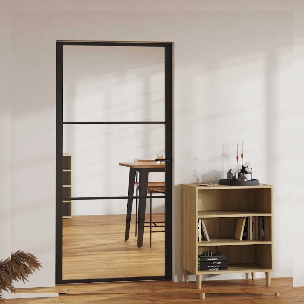 Porte intérieure en verre ESG et aluminium noir 102,5x201,5 cm 