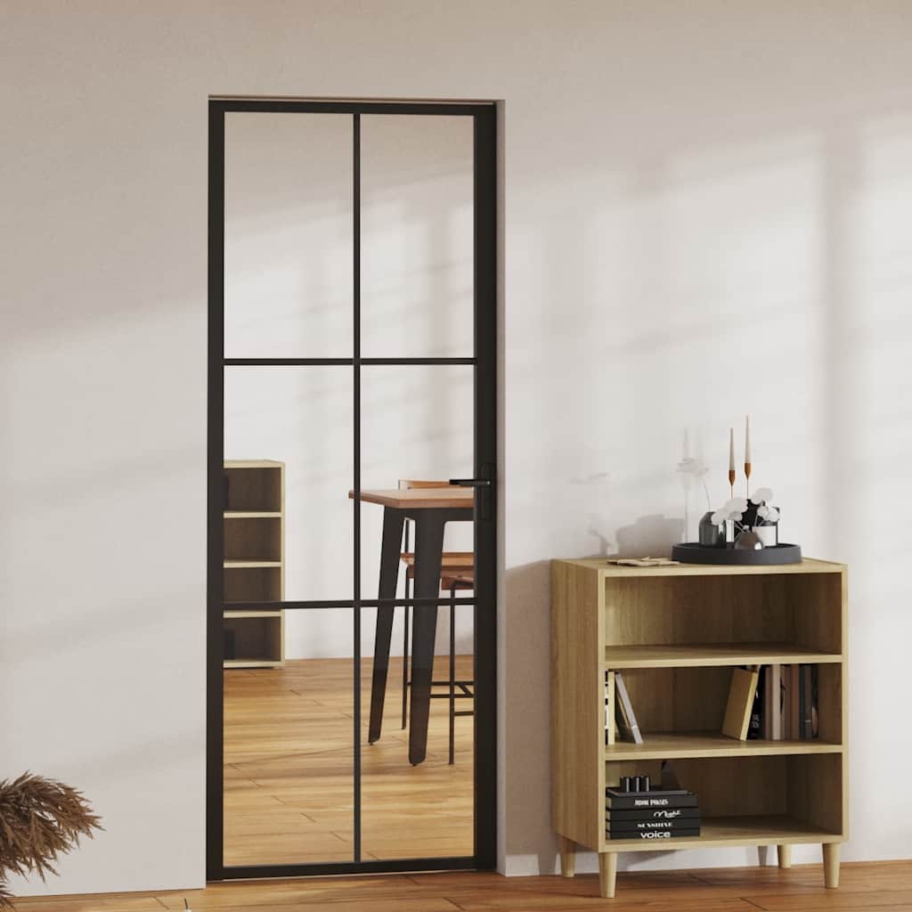 Porte intérieure en verre ESG et aluminium noir 76x201,5 cm 