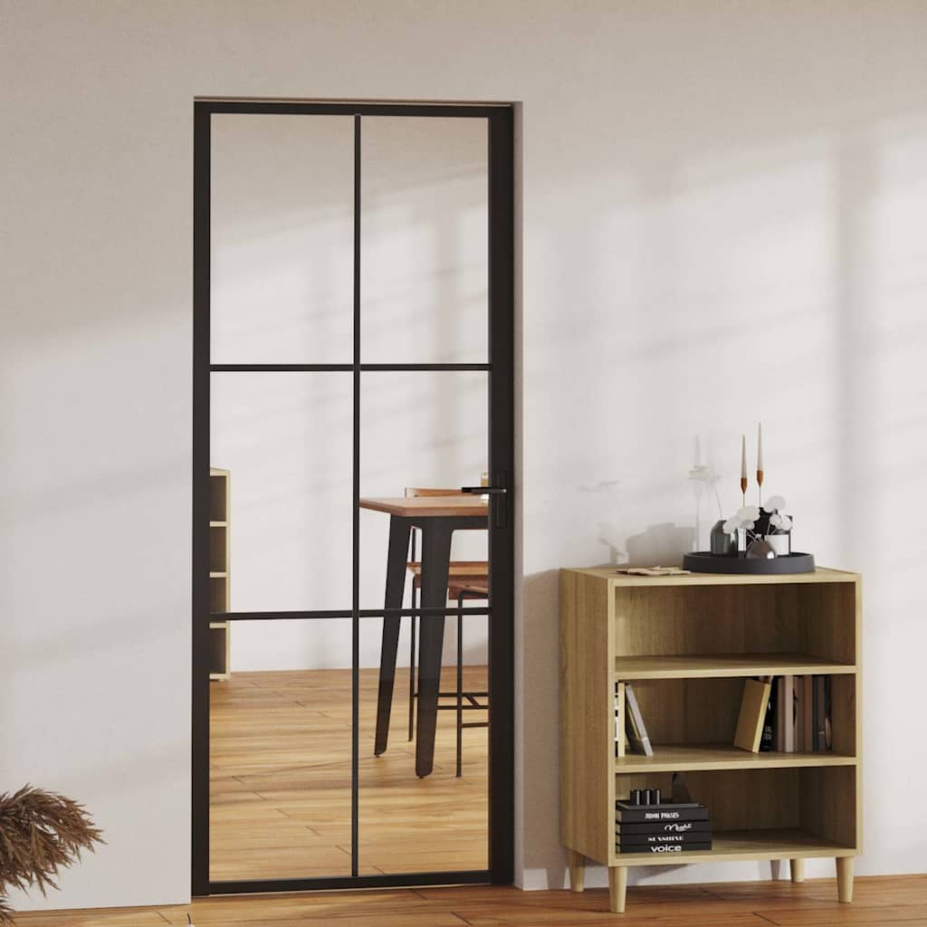 Porte intérieure en verre ESG et aluminium noir 83x201,5 cm 