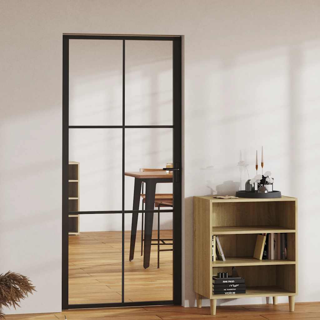 Porte intérieure en verre ESG et aluminium noir 93x201,5 cm 