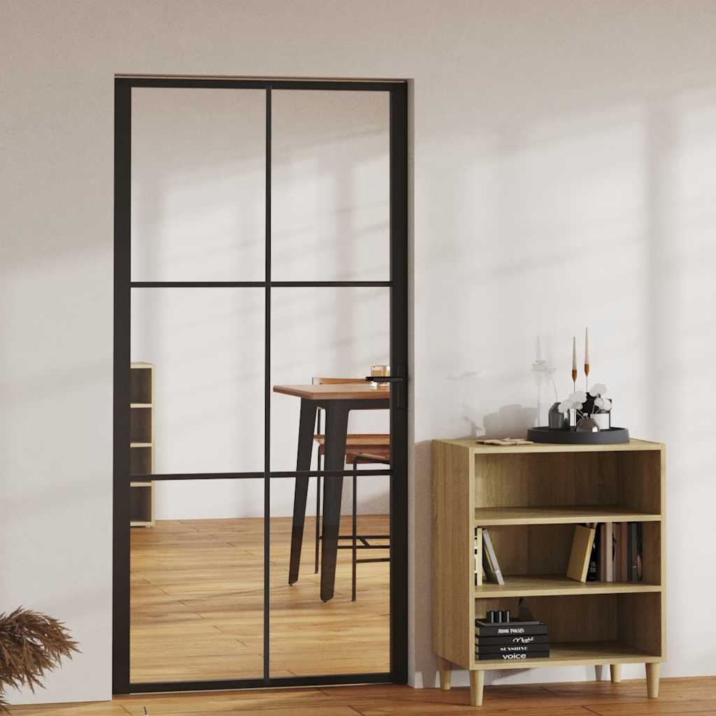 Porte intérieure en verre ESG et aluminium noir 102,5x201,5 cm 