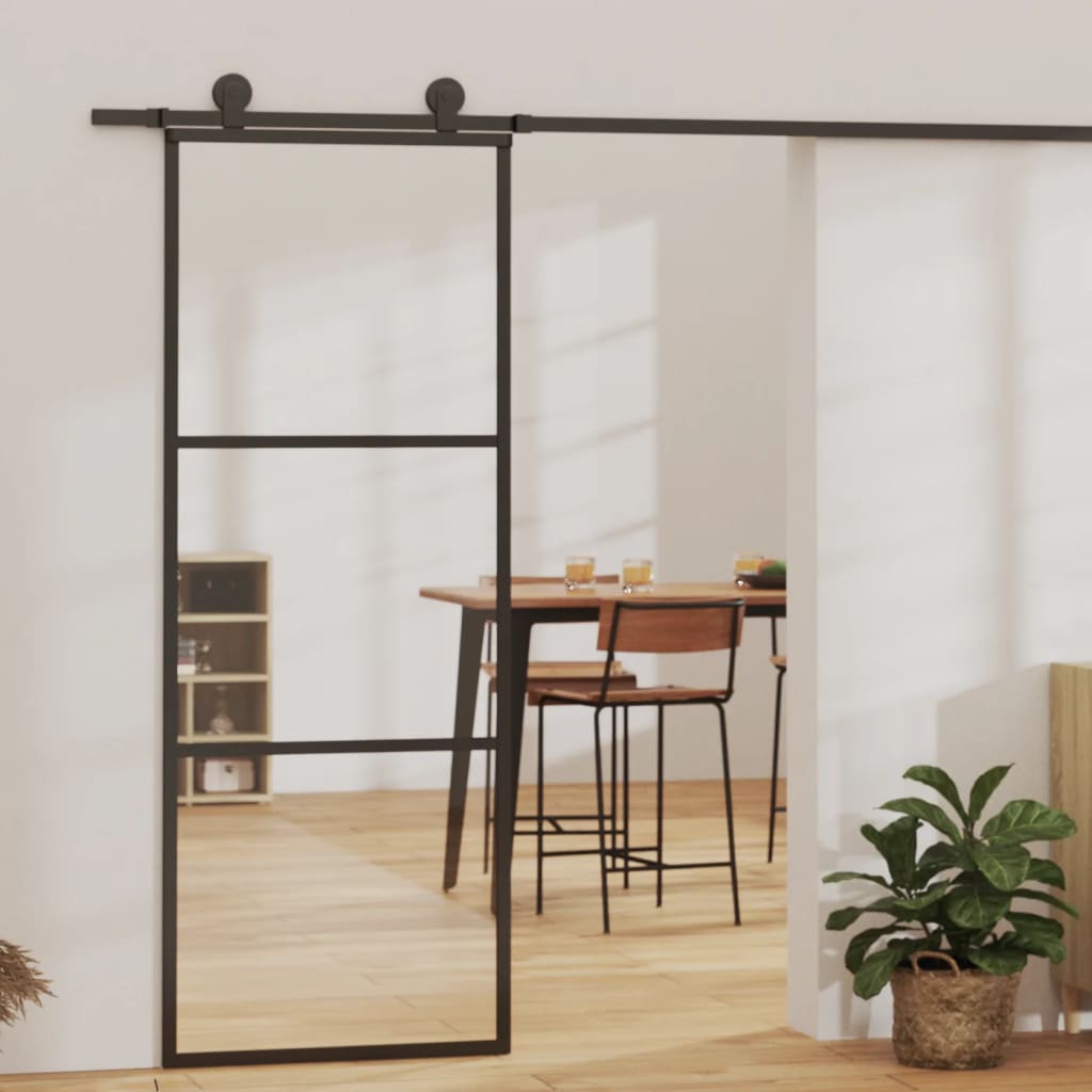 Porte coulissante avec quincaillerie ESG en verre et aluminium 76x205 cm 