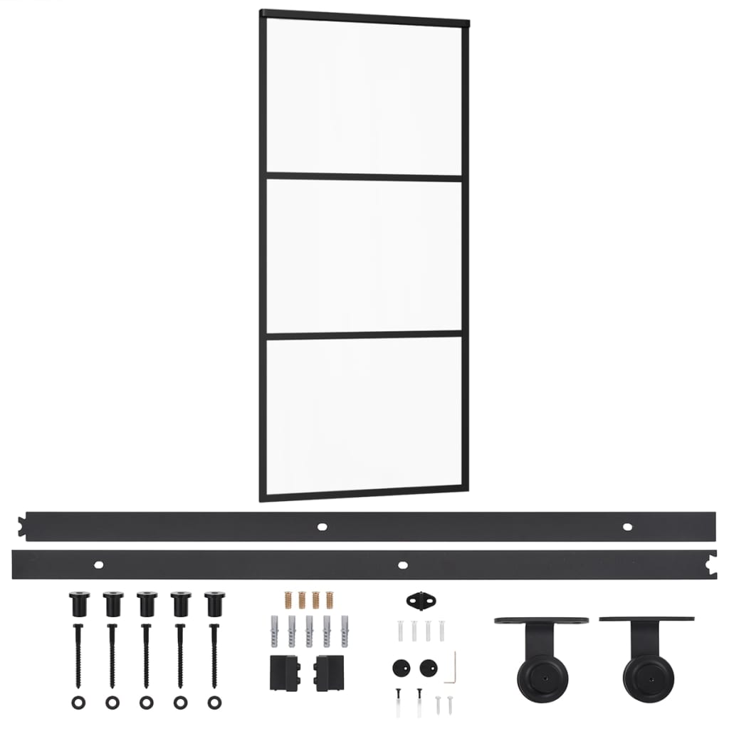 Porte coulissante en verre ESG 90x205 cm — aluminium et ferrures noires 