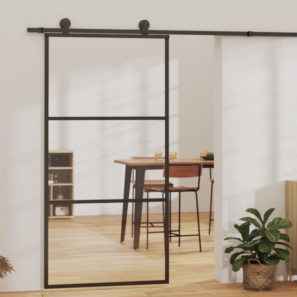 Porte coulissante avec quincaillerie, verre ESG et aluminium 102x205 cm 