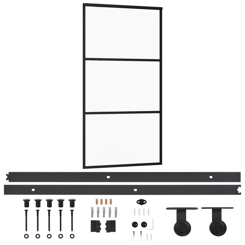 Porte coulissante avec ferrures en verre ESG et aluminium 102x205 cm 