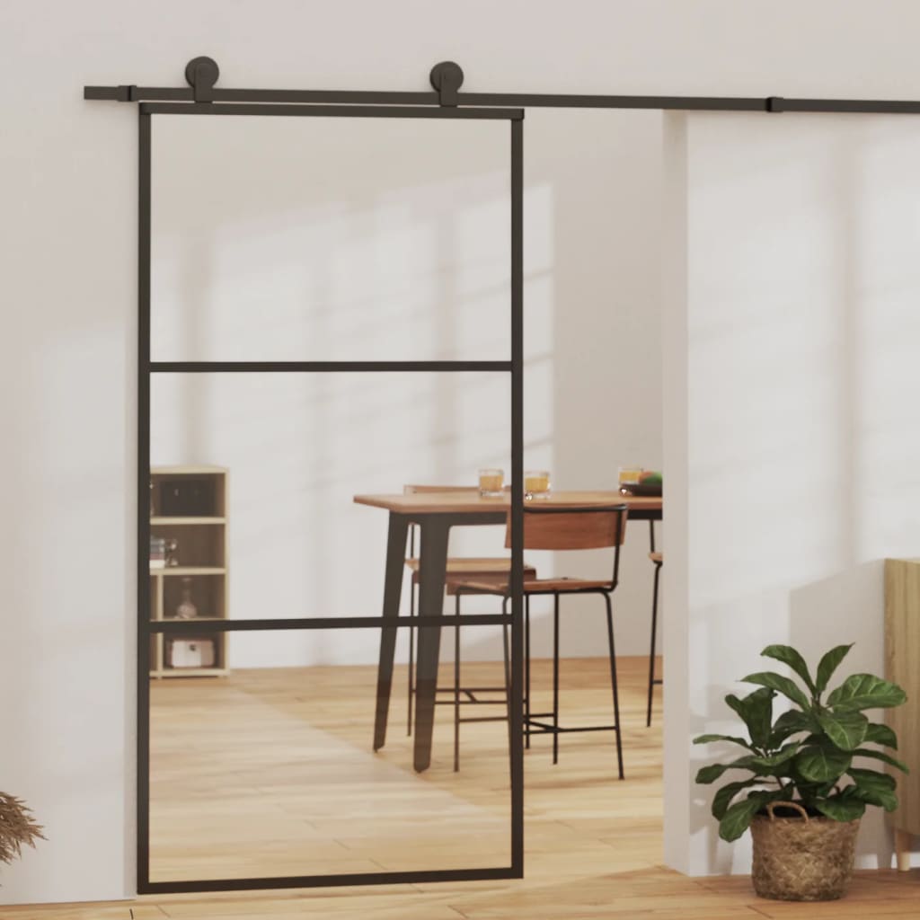 Porte coulissante avec ferrures en verre ESG et aluminium 102x205 cm 