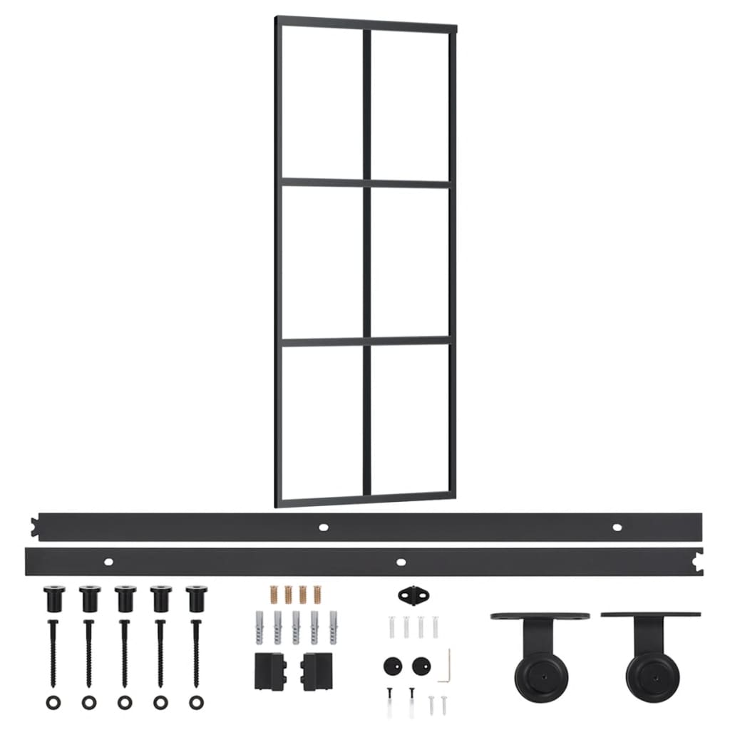 Porte coulissante en verre ESG 76x205 cm — Aluminium et ferrures noires 