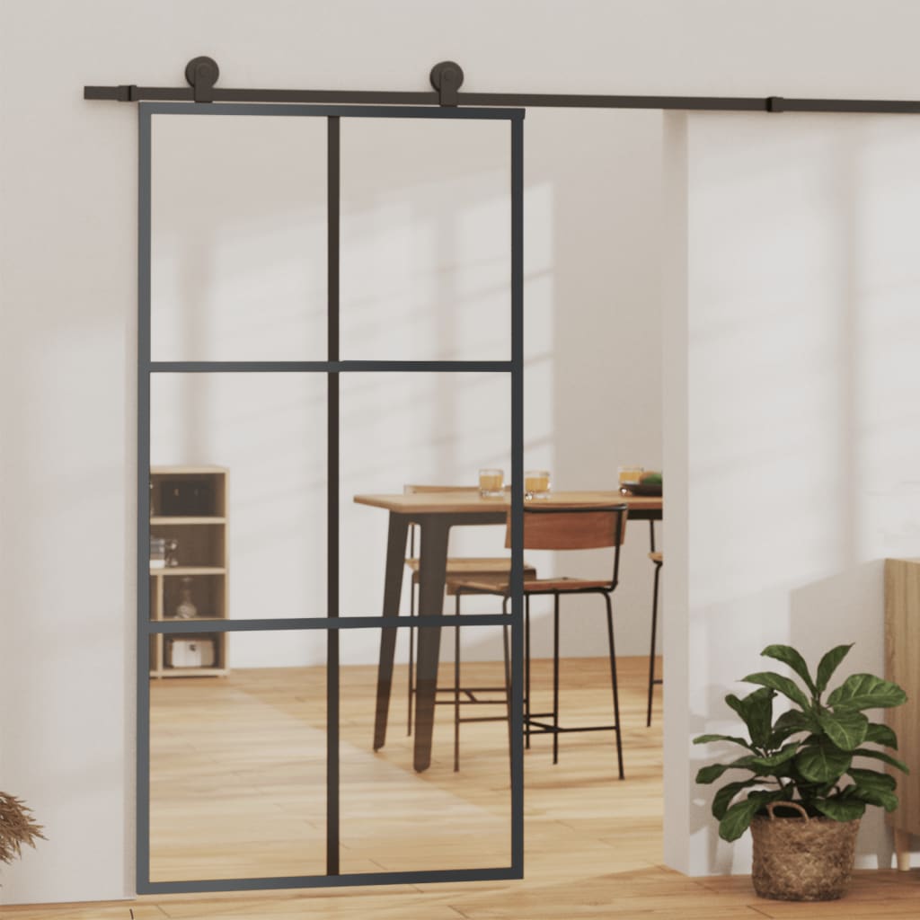 Puerta Corredera Vidrio ESG 102x205 cm — Aluminio Negro