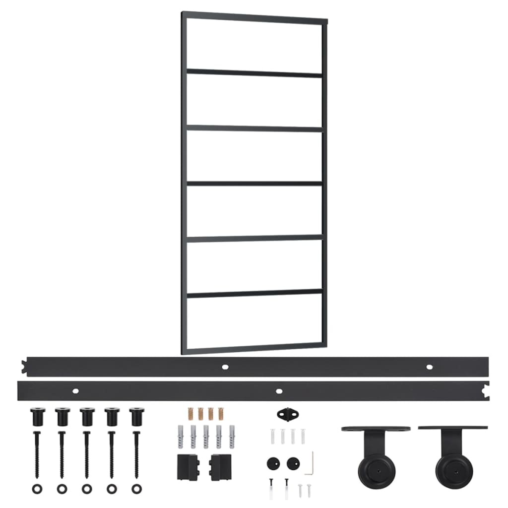 Porte coulissante en verre ESG 90x205 cm — aluminium et ferrures noires 