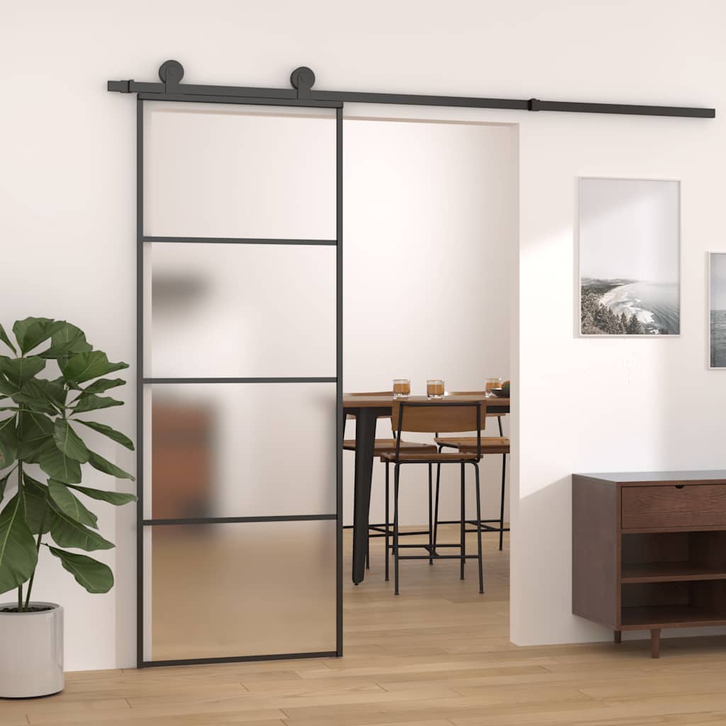 Puerta Corredera ESG Vidrio Esmerilado y Aluminio Negra 76x205 cm