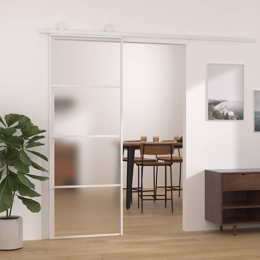 Puerta Corredera ESG Vidrio Esmerilado y Aluminio Blanca 76x205 cm