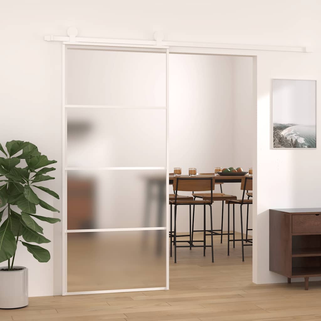 Puerta Corredera ESG Vidrio Esmerilado y Aluminio Blanca 90x205 cm