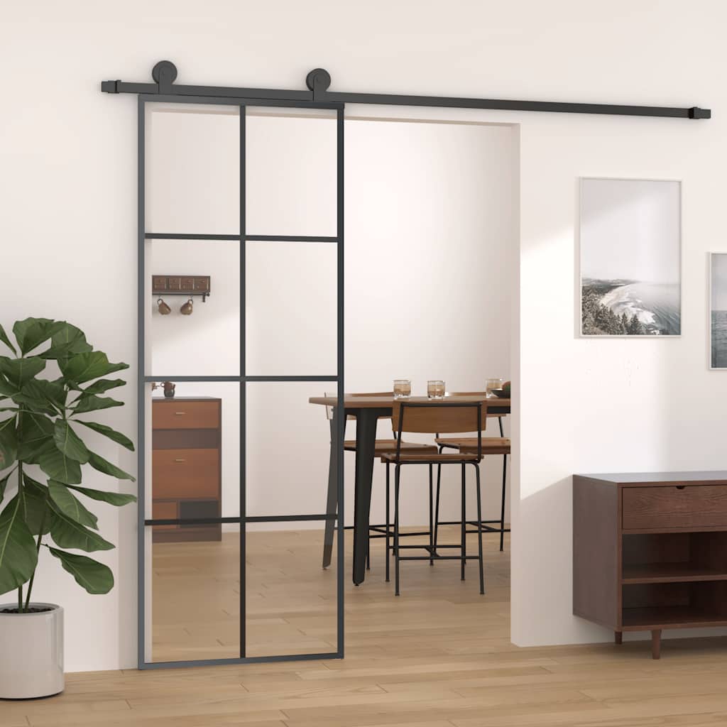 Porte coulissante en verre ESG et aluminium noir 76x205 cm 