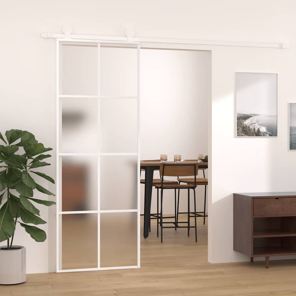 Porte coulissante en verre ESG et aluminium blanche 76x205 cm 