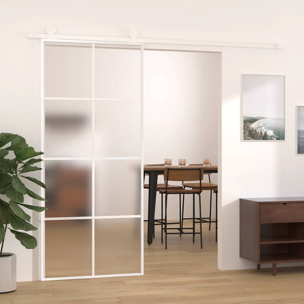 Puerta Corredera ESG Vidrio Esmerilado y Aluminio Blanca 90x205 cm