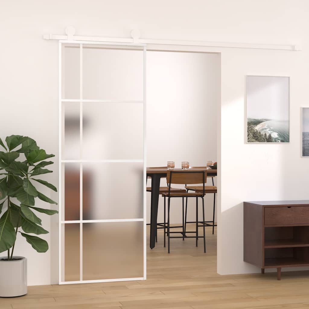 Puerta Corredera ESG Vidrio Esmerilado y Aluminio Blanca 76x205 cm