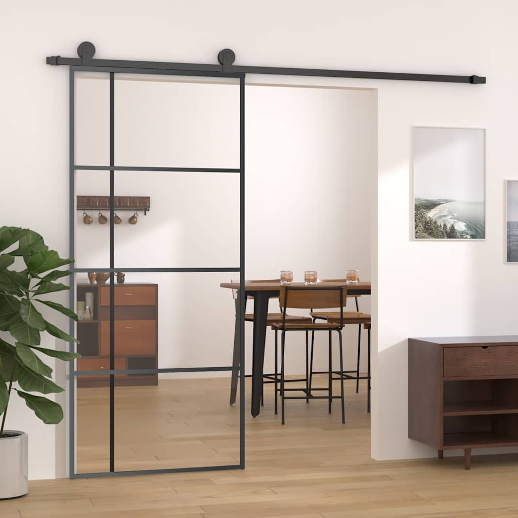 Puerta Corredera ESG Vidrio y Aluminio Negra 90x205 cm
