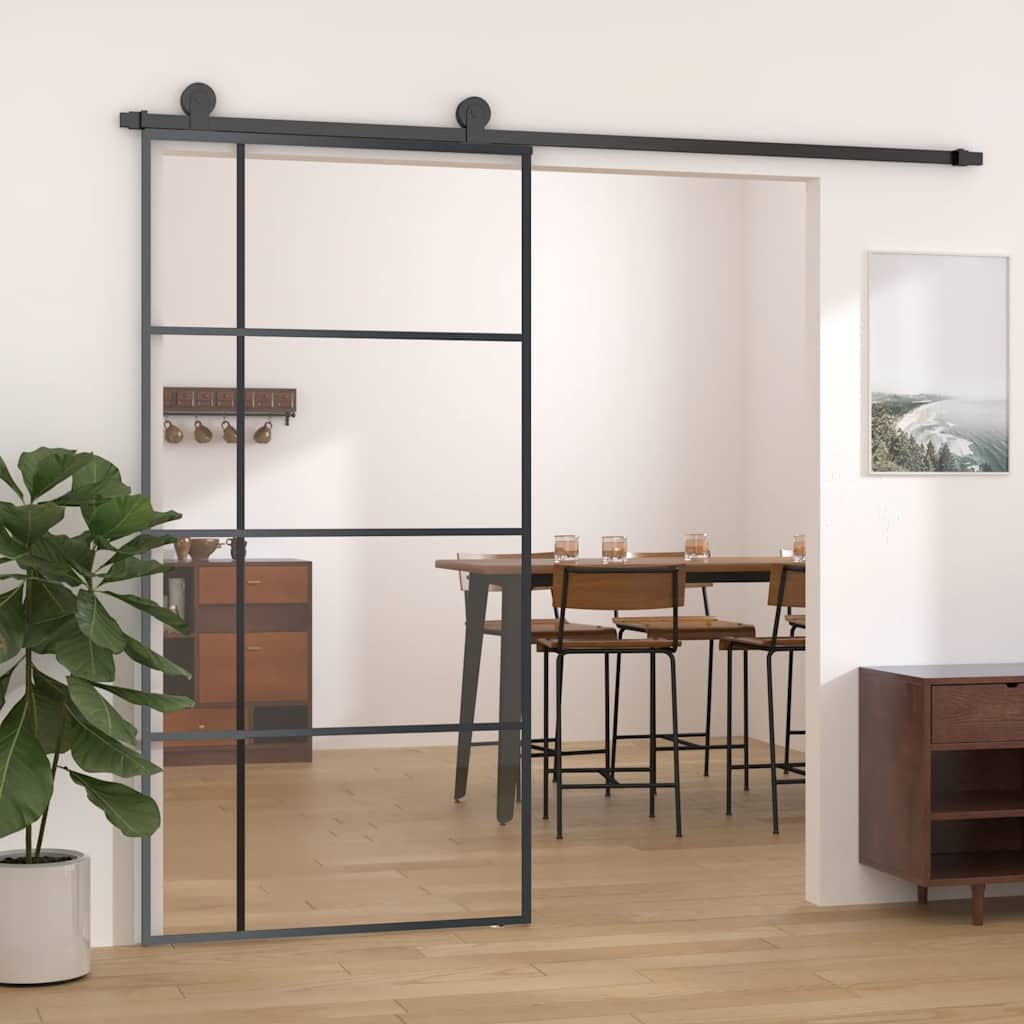 Puerta Corredera ESG Vidrio y Aluminio Negra 102,5x205 cm