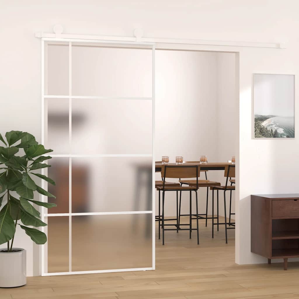 Puerta Corredera ESG Vidrio Esmerilado y Aluminio Blanca 102,5x205 cm