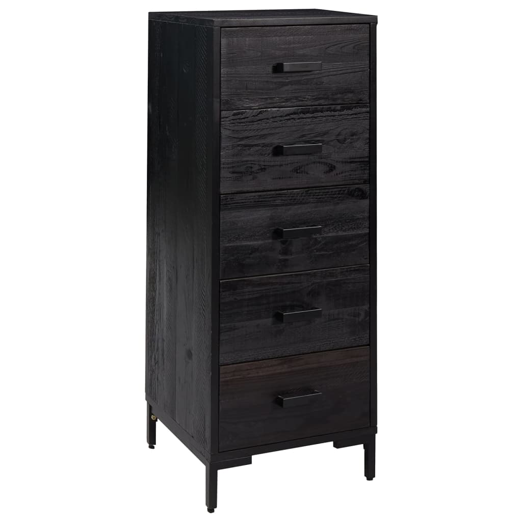 Vetonek Commode en bois de pin massif noir 42x35x110 cm