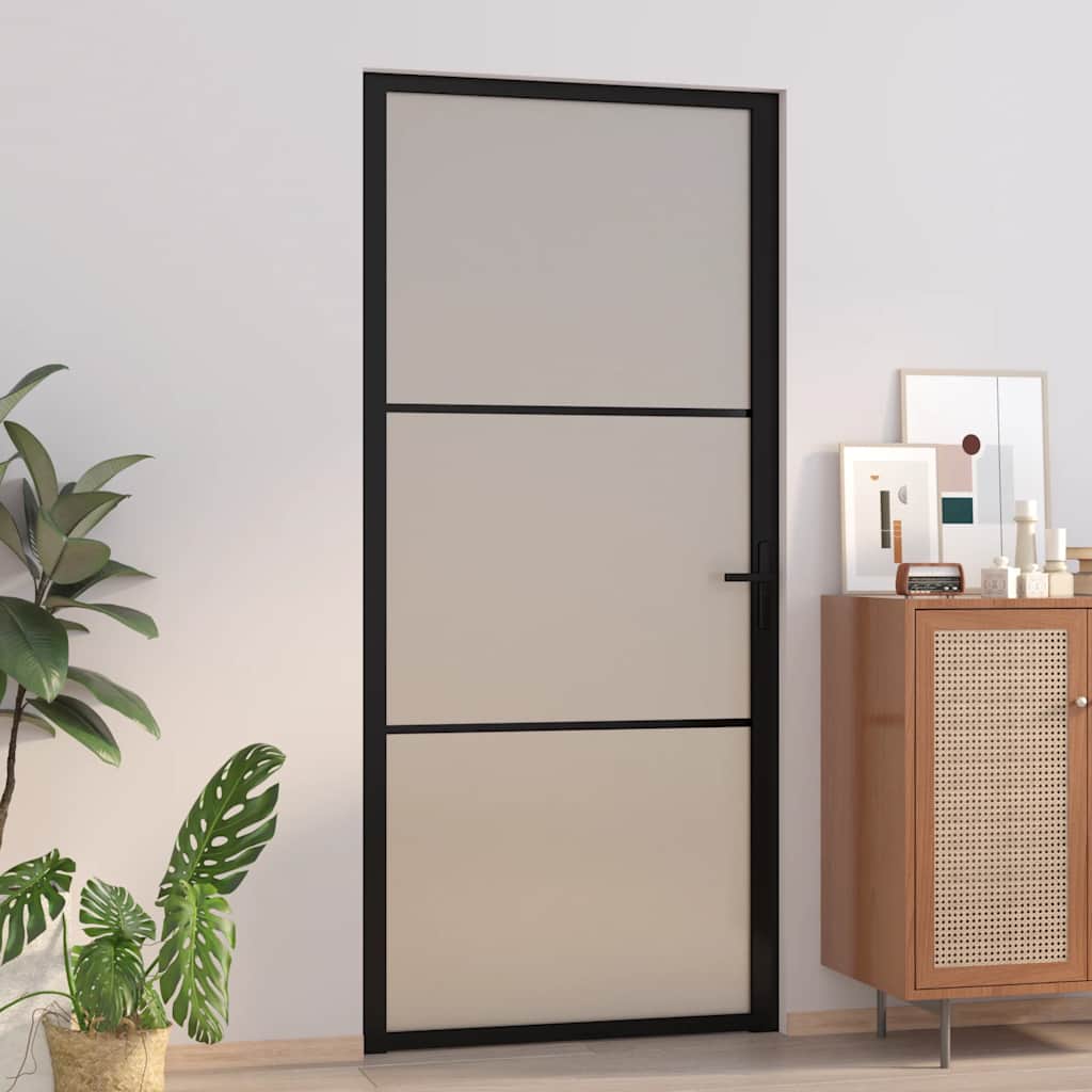 Porte intérieure en verre et aluminium noir mat 93x201,5 cm 