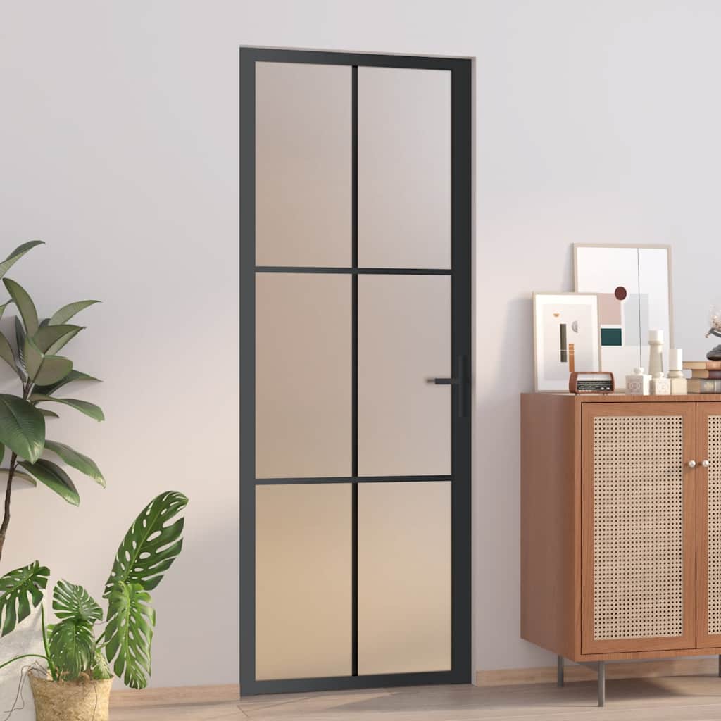 Porte intérieure en verre et aluminium noir mat 76x201,5 cm 