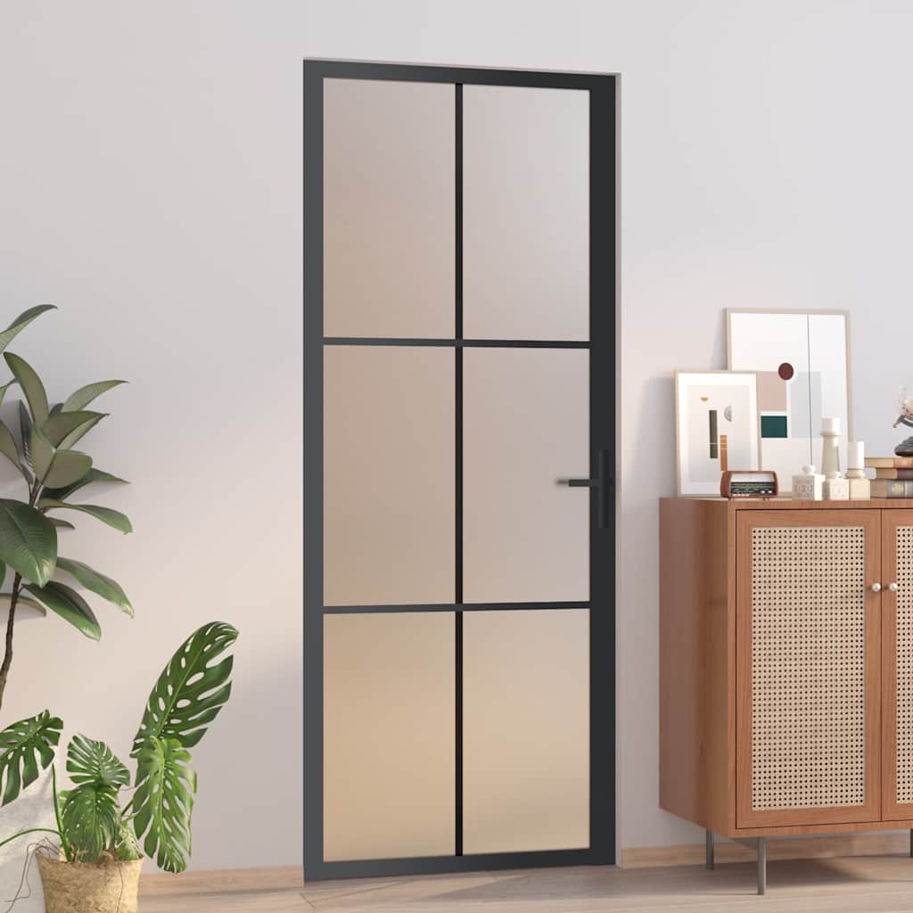 Porte intérieure en verre et aluminium noir mat 83x201,5 cm 