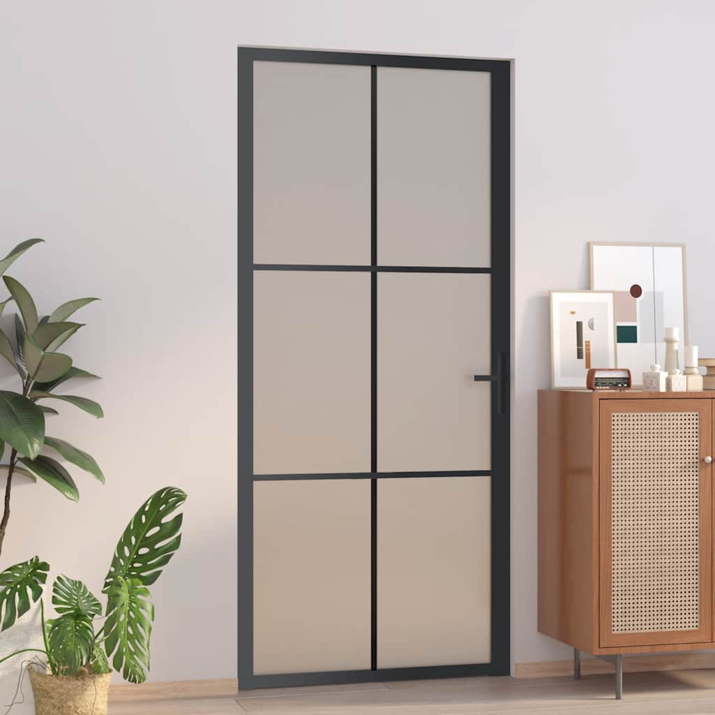 Porte intérieure en verre et aluminium noir mat 93x201,5 cm 