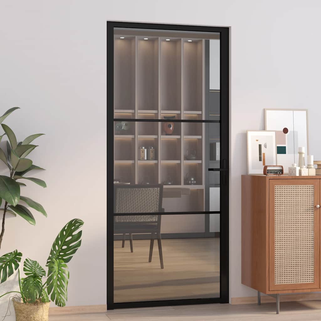 Porte intérieure en verre ESG et aluminium noir 93x201,5 cm 