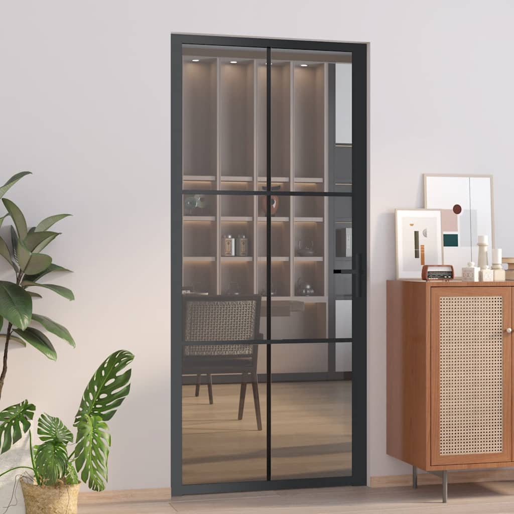 Porte intérieure en verre EGS et aluminium noir 93x201,5 cm 