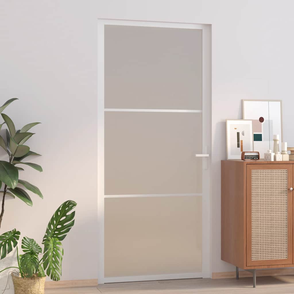 Porte intérieure en verre et aluminium blanc mat 93x201,5 cm 