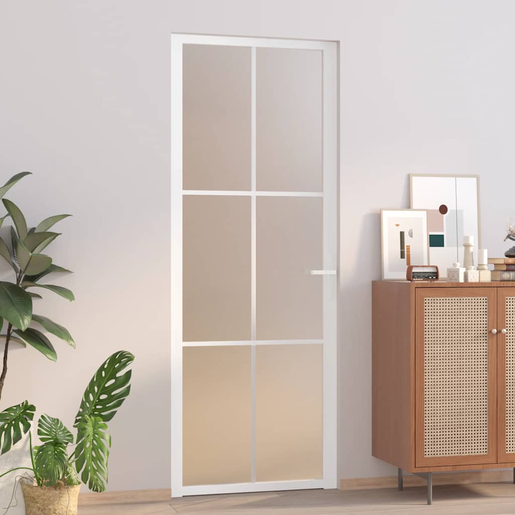 Porte intérieure en verre et aluminium blanc mat 76x201,5 cm 