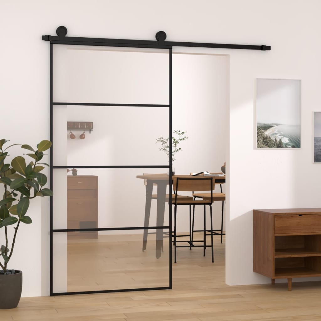 Porte coulissante avec ferrures, verre ESG, aluminium 102,5x205 cm 