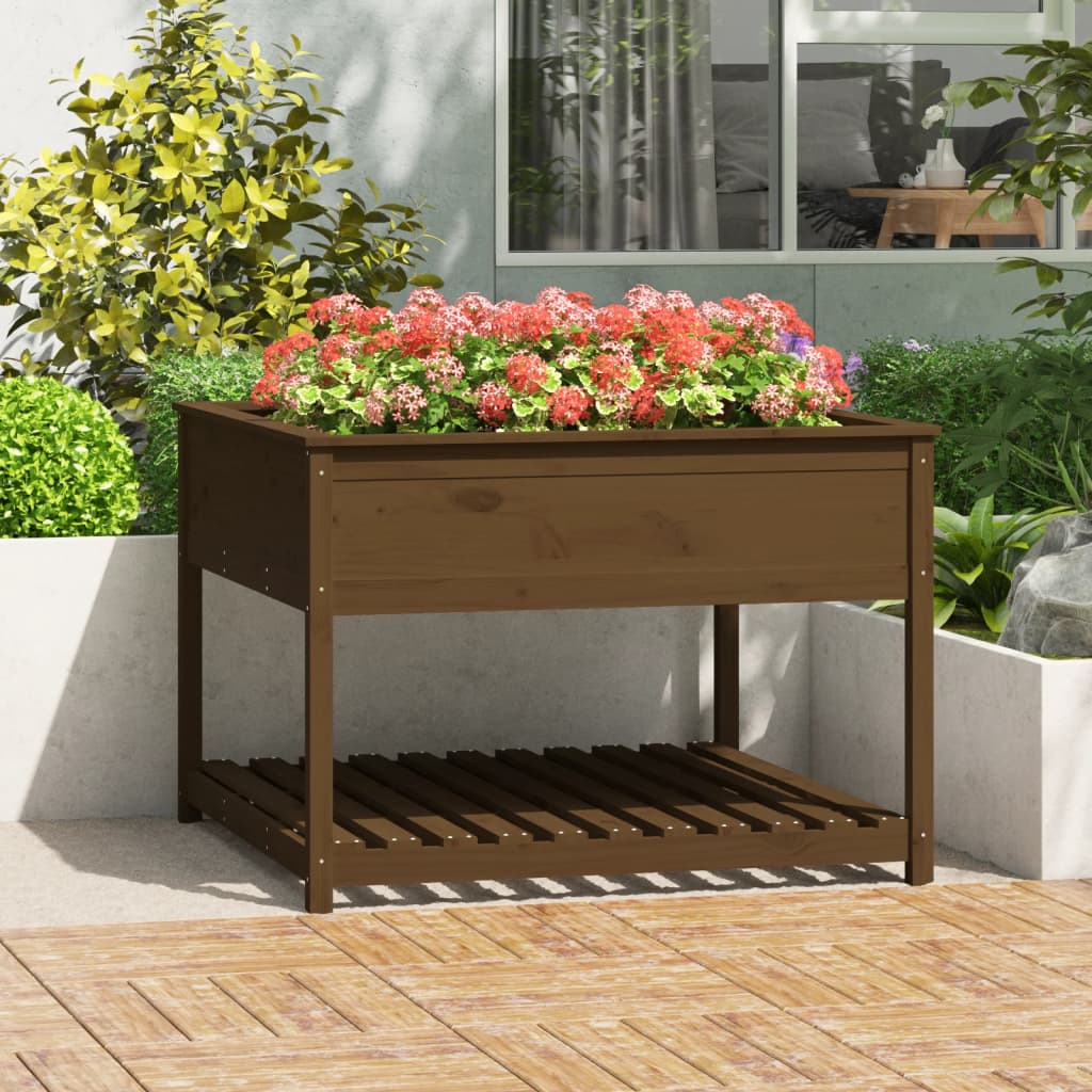 Jardinera y estante madera maciza pino marrón 111,5x111,5x81 cm v7725 Vetonek