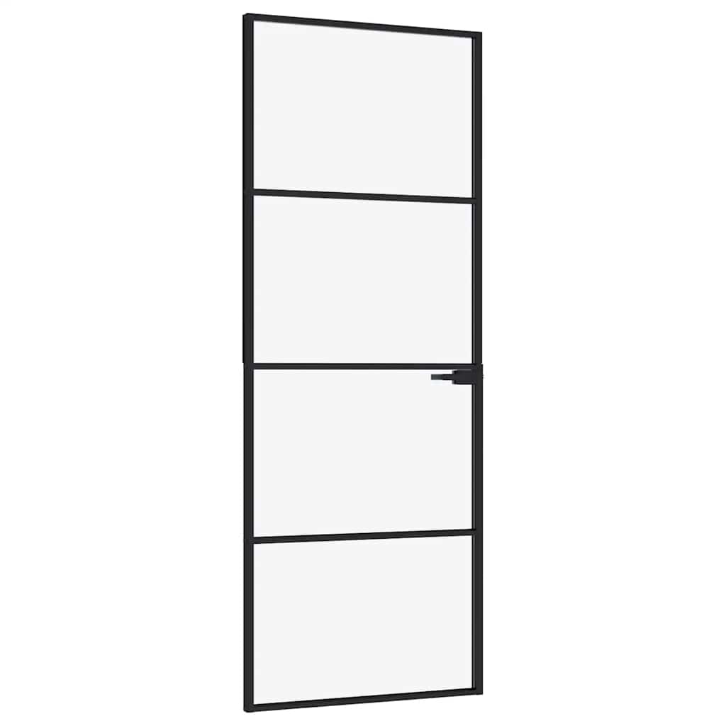 Porte intérieure en verre trempé et aluminium noir 76x201,5 cm 