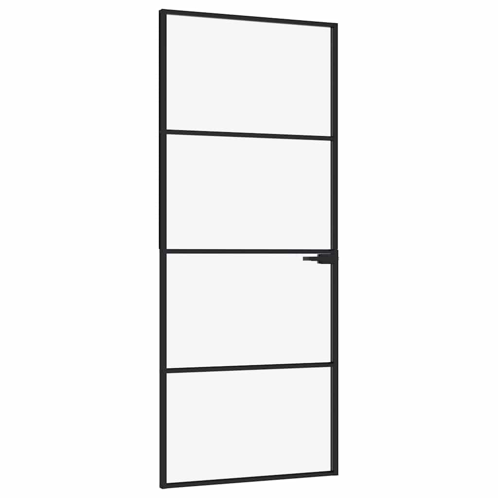 Porte intérieure en verre trempé et aluminium noir 83x201,5 cm 