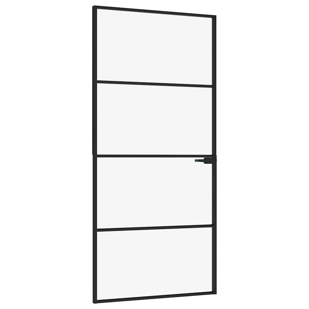 Porte intérieure en verre trempé et aluminium noir 93x201,5 cm 