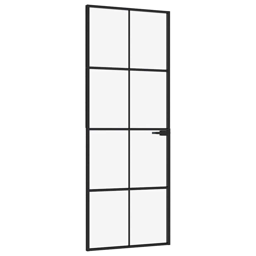 Porte intérieure en verre trempé et aluminium noir 76x201,5 cm 