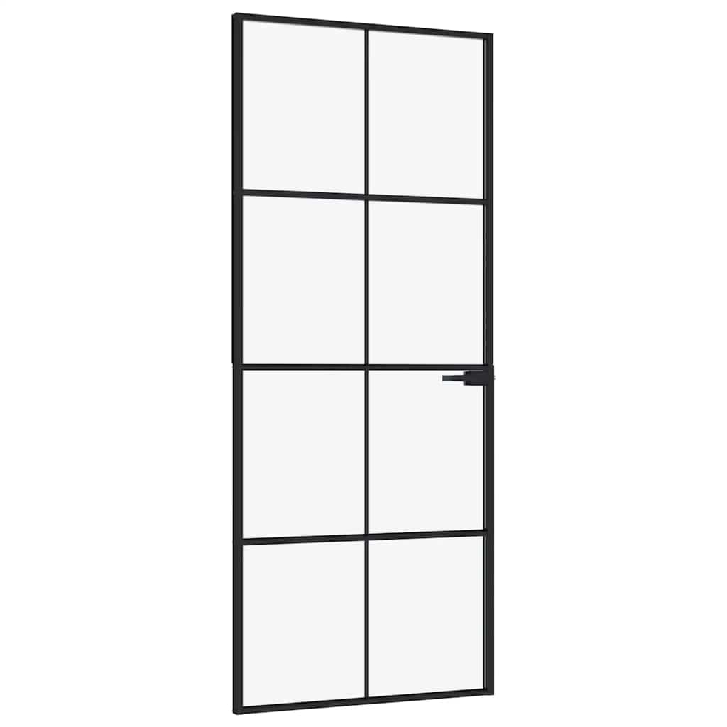 Porte intérieure en verre trempé et aluminium noir 83x201,5 cm 