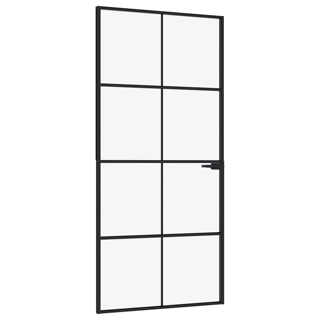 Porte intérieure en verre trempé et aluminium noir 93x201,5 cm 