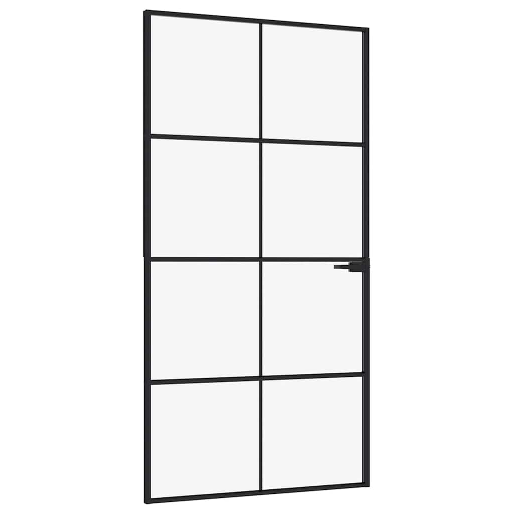 Porte intérieure en verre trempé et aluminium noir 102x201,5 cm 