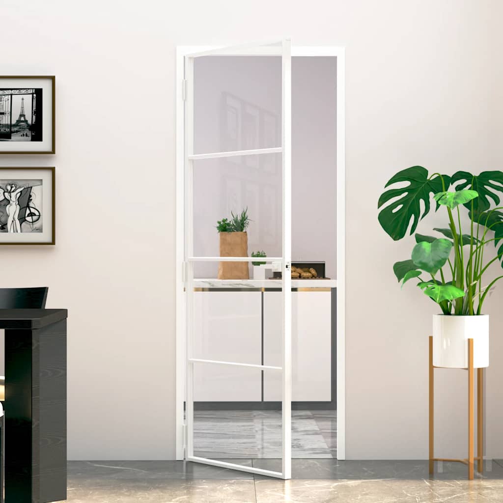 Porte intérieure en verre trempé et aluminium blanc 76x201,5 cm 