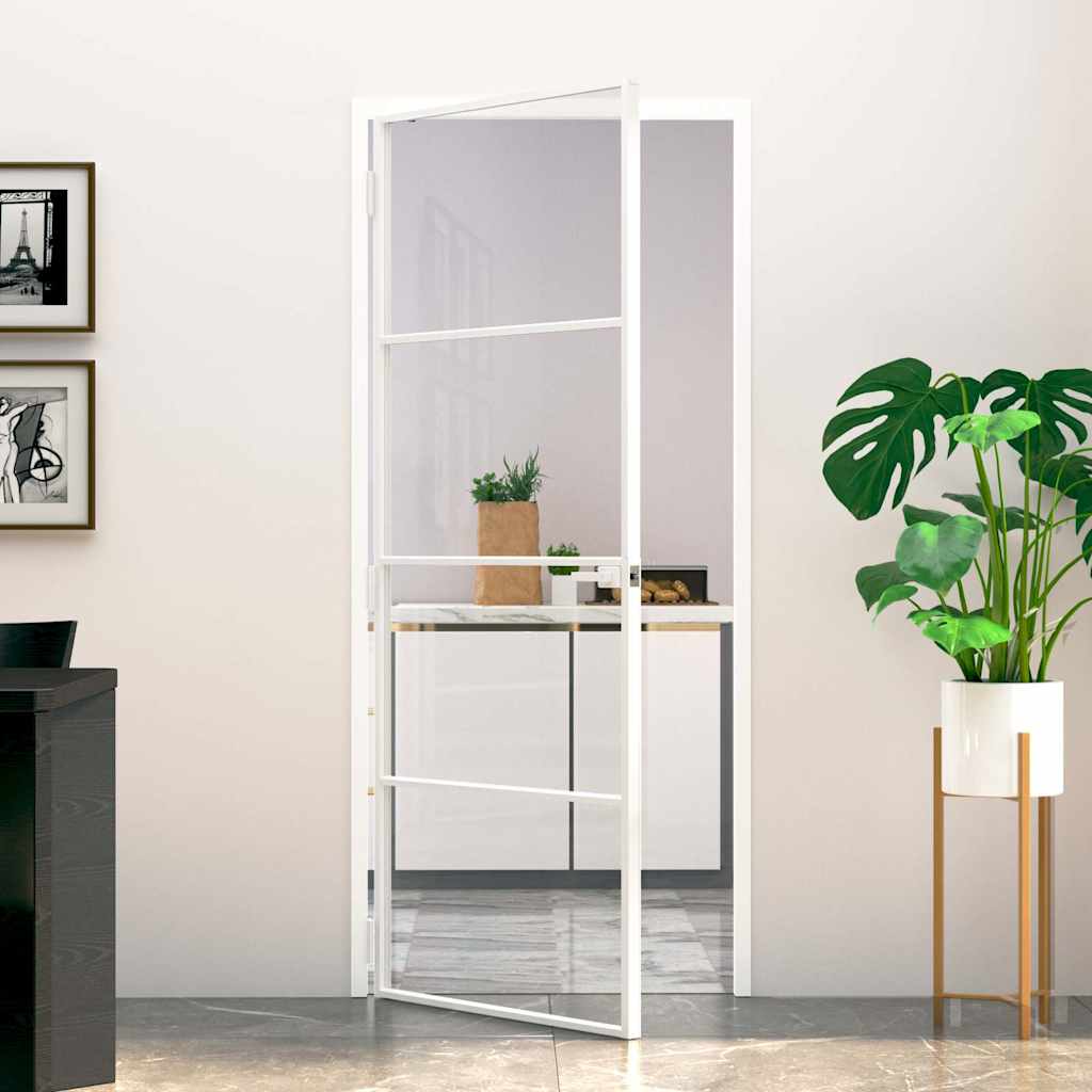 Porte d'intérieur en verre trempé et aluminium blanc 83x201,5 cm 