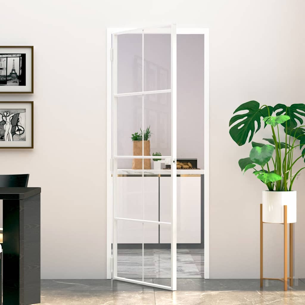 Porte intérieure en verre trempé et aluminium blanc 76x201,5 cm 