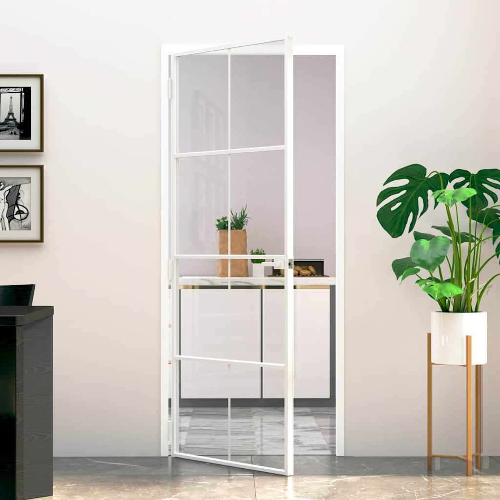 Porte intérieure en verre trempé et aluminium blanc 83x201,5 cm 