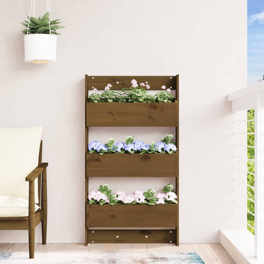 Jardinera pared 3 niveles madera pino marrón miel 60x18,5x110cm v8808 - Vetonek