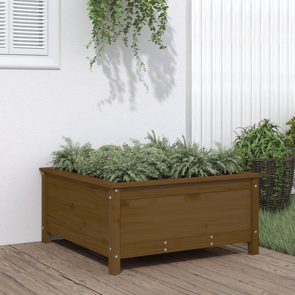 Jardinera madera maciza de pino marrón miel 82,5x82,5x39 cm v0368 Vetonek